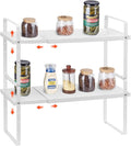 VEVOR Adjustable Kitchen Cabinet Shelf Organizer, Expandable 2 Tier Cabinet Shelf, Stackable Countertop Organizers and Storage Risers, Pantry for Kitchen Bathroom Office, White