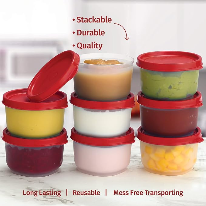 SIGNORA WARE Reusable Plastic Food Storage Containers 8 pack 4 oz. Stackable Airtight Leak Proof Containers for Snacks, Nuts, Baby Food, Picnics, Food Prep, Salad Dressing - BPA Free