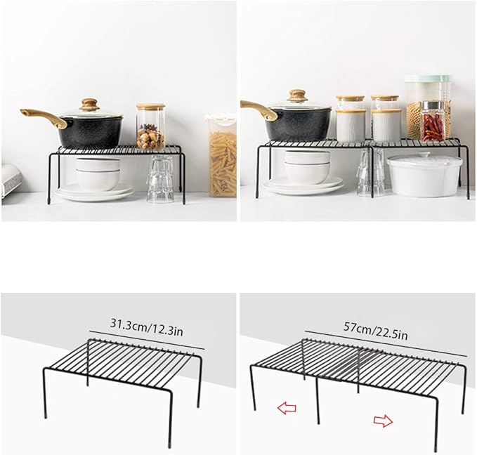 Tomorotec Expandable Shelf Organizer for Kitchen Countertop, Metal Cabinet Pantry Shelf, Spice Rack Organizer, Space Saving Non Slip Rustproof, Black
