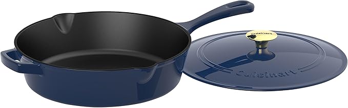 Cuisinart 12-Inch Cast Iron Chicken Fryer with Lid, 4.5 Quart Capacity, Porcelain Enameled Interior, Oven Safe, Induction Compatible, Midnight Blue