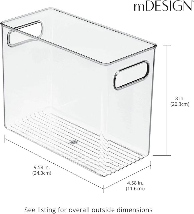 mDesign Tall Modern Stackable Plastic Storage Organizer Bin Basket with Handles for Bathroom Vanity Organization - Shelf, Cubby, Cabinet, or Closet Organizing Decor - Ligne Collection - 8 Pack - Clear
