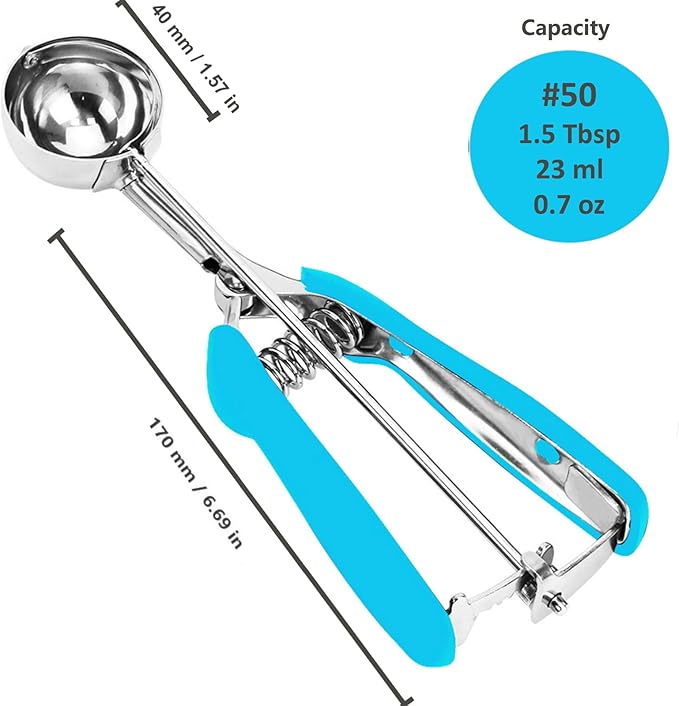 Ice Cream Scoop, 18/8 Stainless Steel Cookie Scoop, Cookie Scoops for Baking, 1.5 Tbsp/ 23ml/ 0.7 oz Cookie Dough Scoop, Ice Cream Scooper with Trigger Release, Cookie Scooper for Baking (Blue)