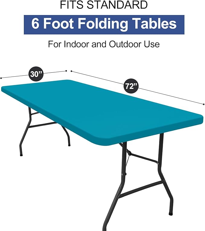 homing Rectangle Table Cloth Cover, Waterproof Polyester Elastic Fitted Tablecloth, Fits for 6 Foot Folding Tables, Washable Table Protector for Picnic, Camping, Outdoor (Teal, 30" x 72")