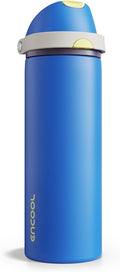 Insulated Water Bottle with Straw - Encool Stainless Steel Water Bottle with Push Button Lid, Leak-Proof & BPA-Free, Keeps Cold for 24 Hours for Sports, Travel, Gym (24 oz, Sapphire)