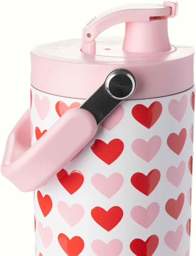 Simple Modern Valentine's Day Trek Pivot | 30oz Flip Straw Tumbler with Handle | Gifts for Her | Water Bottle & Boot | Interchangeable Straw & Chug Lids | Stainless Steel Jug | Hearts on White