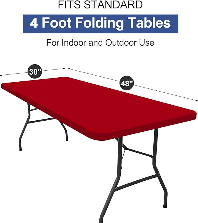 homing Rectangle Table Cloth Cover, Waterproof Polyester Elastic Fitted Tablecloth, Fits for 4 Foot Folding Tables, Washable Table Protector for Christmas, Holiday, Party (Red, 30" x 48")