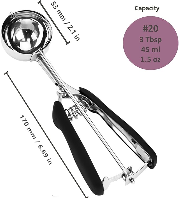 Cookie Scoop, 18/8 Stainless Steel Cookie Scooper, Cookie Scoops for Baking, 3Tbsp/45ml/1.5oz Cookie Dough Scoop, Ice Cream Scooper with Trigger Release, Cookie Scooper for Baking (#20/53mm)