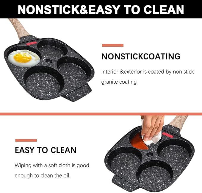 Egg Pan, Egg Frying Pan with Lid Nonstick 4 Cups Pancake Pan Fried Egg Pan for Breakfast - Black