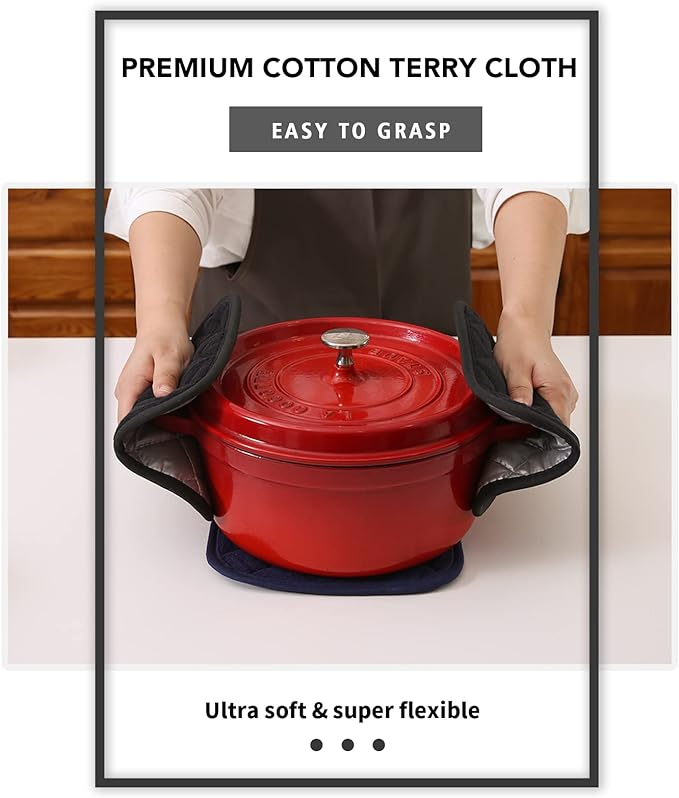 Joyhalo 4 Pack Pot Holders - Heat Resistant Oven Hot Pads, Terry Cloth, Black