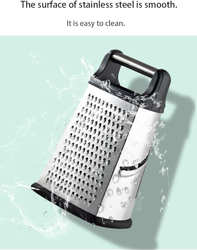Professional 4-Sided Box Grater with Cut-Resistant Finger Cots - Stainless Steel Cheese & Vegetable Grater, Dishwasher Safe, Non-Slip Base & Ergonomic Handle - XL Multipurpose Kitchen Tool