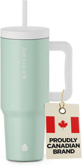 GROSCHE ASPEN 40 oz tumbler with handle and straw. Extreme insulation, classy design, built to last insulated stainless steel tumbler with handle, lid and straw - Seafoam Green