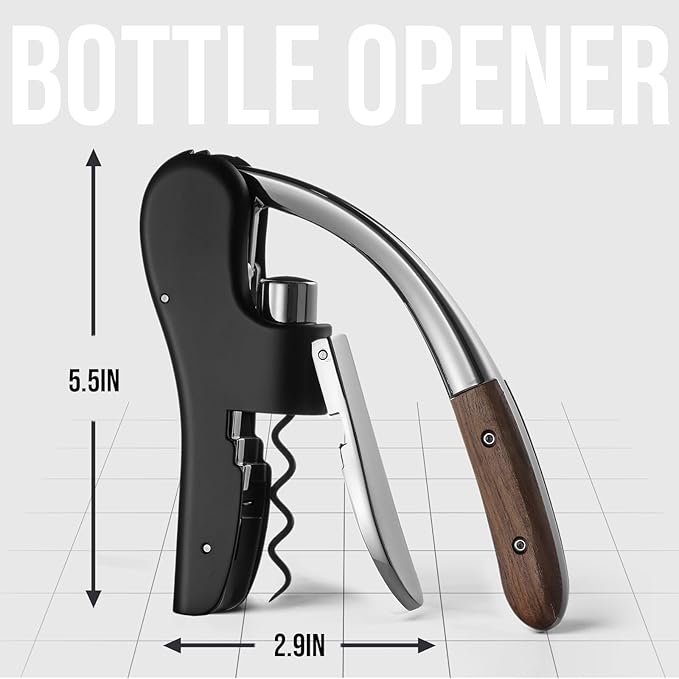 Wine Bottle Opener, Vertical Lever Corkscrew with Built in Foil Cutter Design, Manual Handheld Corkscrew with Ergonomic Lever Pump