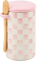 MACKENZIE-CHILDS Ceramic Farmhouse Canister, Kitchen Storage Container with Lid, Pink-and-White Rosy Check