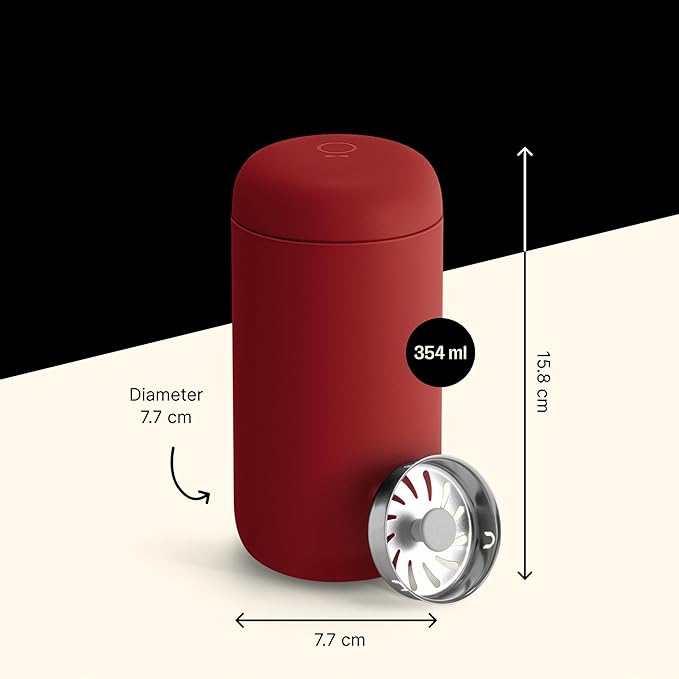 Fellow 12 oz Carter Move Travel Mug - Vacuum-Insulated Stainless Steel Travel Coffee Mug - Coffee Tumbler with Ceramic Interior and Splash Guard - Red