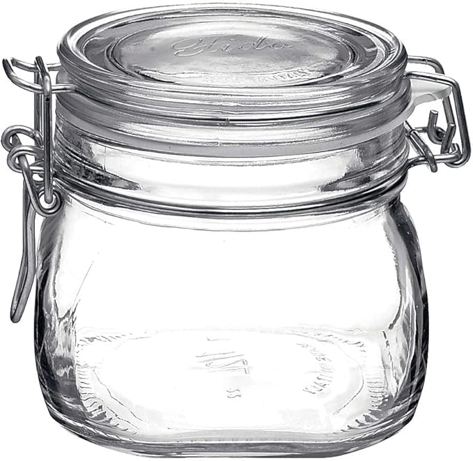 Bormioli Rocco Fido 17.5 Ounce Glass Storage Jars: Airtight Hinged Lid With Leak Proof Gasket, Wide Mouth Food Container - For Zero Waste Air Tight Preserving Jam, Spices, Coffee, Sugar & Herbs