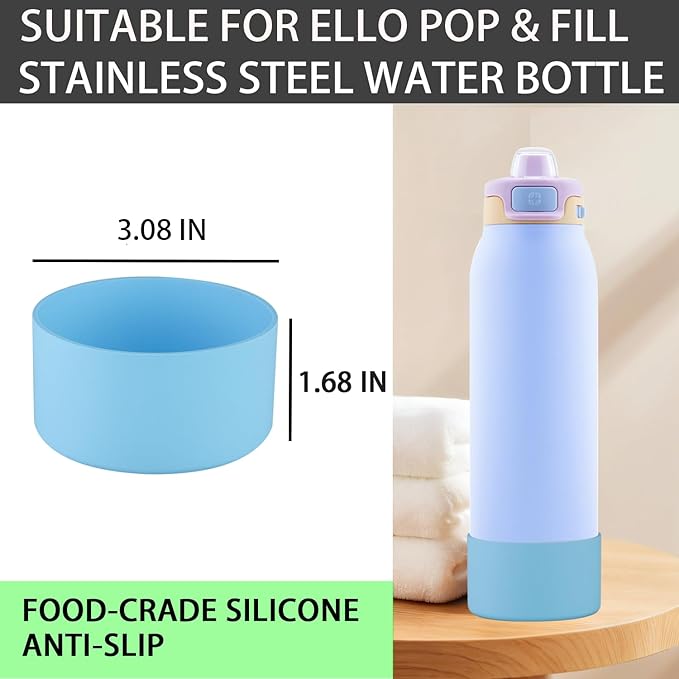 2 PCS Silicone Bottom for Ello Pop 32 OZ Water Bottle, Water Boot for Ello Pop,Avoid Scratches and Noise (Sky Blue, 22oz)
