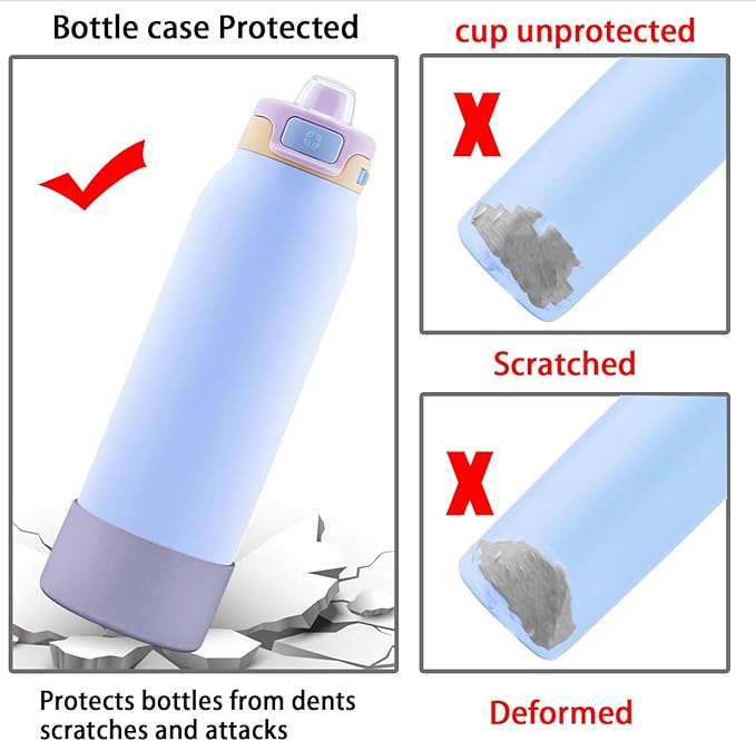 2 PCS Silicone Bottom for Ello Pop 32 OZ Water Bottle, Water Boot for Ello Pop,Avoid Scratches and Noise(Purple, 22oz)