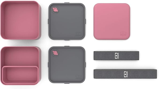 monbento - Large Bento Box MB Square Blush with Compartments - Leakproof Lunch Box for Work or Meal Prep - BPA Free - Food Grade Safe - Pink