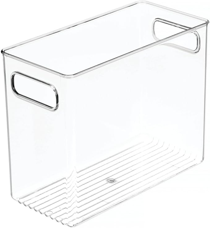 mDesign Tall Modern Stackable Plastic Storage Organizer Bin Basket with Handles for Bathroom Vanity Organization - Shelf, Cubby, Cabinet, or Closet Organizing Decor - Ligne Collection - Clear