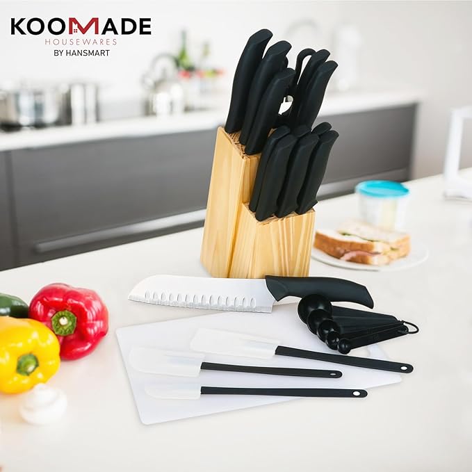Knife Set With Block, Cutlery Essentials 23 Pieces Kitchen Stainless Steel Knife Block Sets With Cutting Board，Shears，Paring，Utility，Santoku，Steak Knives，Dishwasher Safe Cutlery Block Set