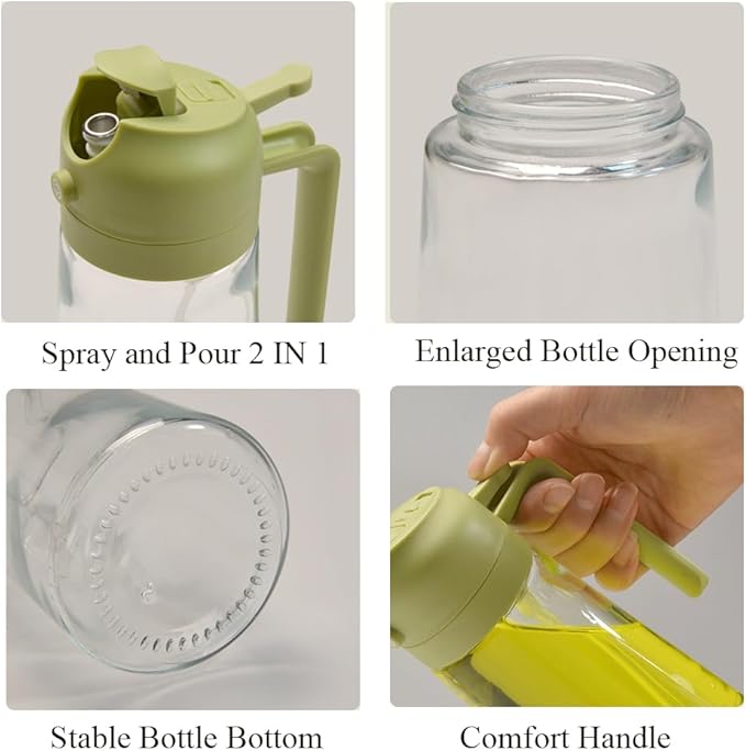 Olive Oil Sprayer Mister for Cooking,2 in 1 Olive Oil Dispenser Bottle for Kitchen,17oz Oil Sprayer for Cooking,Premium Glass Oil Mister Bottle for Air Fryer,Barbecue,Salad,Frying,BBQ (Black 1 Pack)