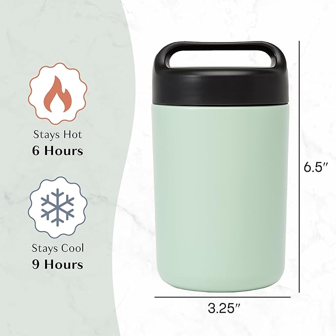 Goodful Stainless Steel Food Jar, Double Wall Vacuum Sealed Insulated Food Storage Container with Carry Handle Lid, 16-Ounce, Sage