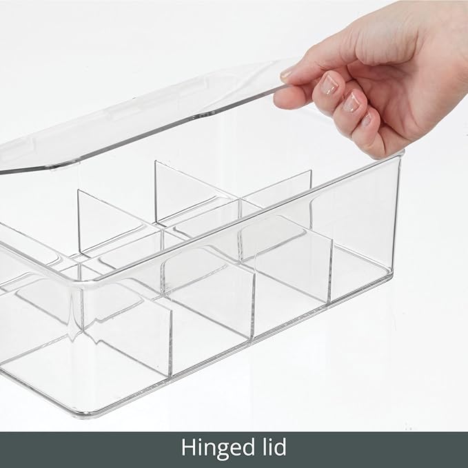 mDesign Tea Bag Single Serve Pouch Divided Box Holder Organizer, Clear