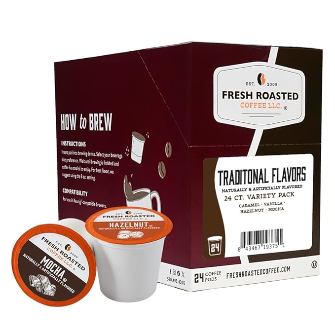 Fresh Roasted Coffee, Traditional Flavors, Flavored Coffee Pod Variety Pack, K-Cup Compatible, 24 Count