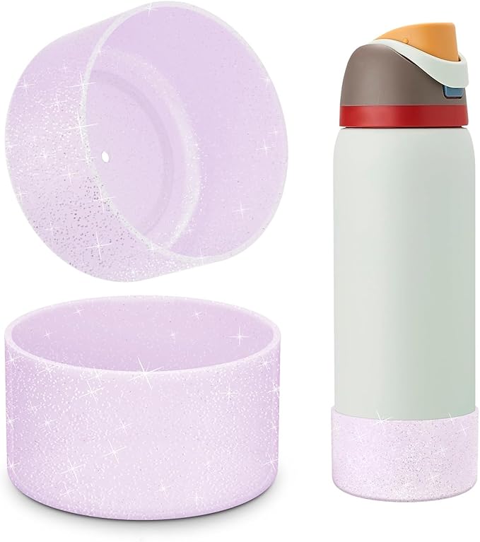 2 PCS Glitter Silicone Boot for Owala Water Bottle, Anti-Slip Protective Sleeve for FreeSip/Twist/Flip Stainless Steel Water Bottles Accessories