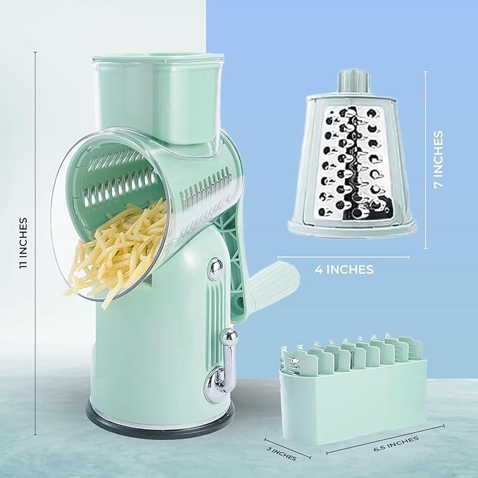 Chef Power Premium Quality Rotary Cheese Grater with Handle - Kitchen Accessories Cucumber Slicer Vegetable Salad Grater, Vegetable Grater - Cheese Grater (Light Green)