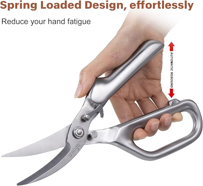 LIVINGO Kitchen Scissors - Heavy Duty Poultry Shears Sharp Cutting Food Chicken Bone Meat Vegetable for Cooking, Multipurpose Stainless Steel Utility Scissors, Safety Lock