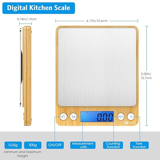 AMIR Digital Kitchen Scale, 500g Mini Pocket Jewelry Scale, Cooking Digital Food Scale with Back-Lit LCD Display, 2 Trays, 6 Units (Battery Included)