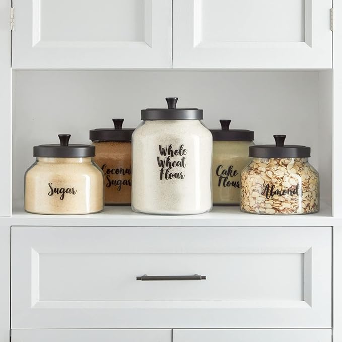 Talented Kitchen Labels for Food Containers - 135 Count, Preprinted Black Cursive on Clear Backing, Water-Resistant - Pantry & Kitchen Storage Labels for Jars & Bins - Easy Peel & Stick