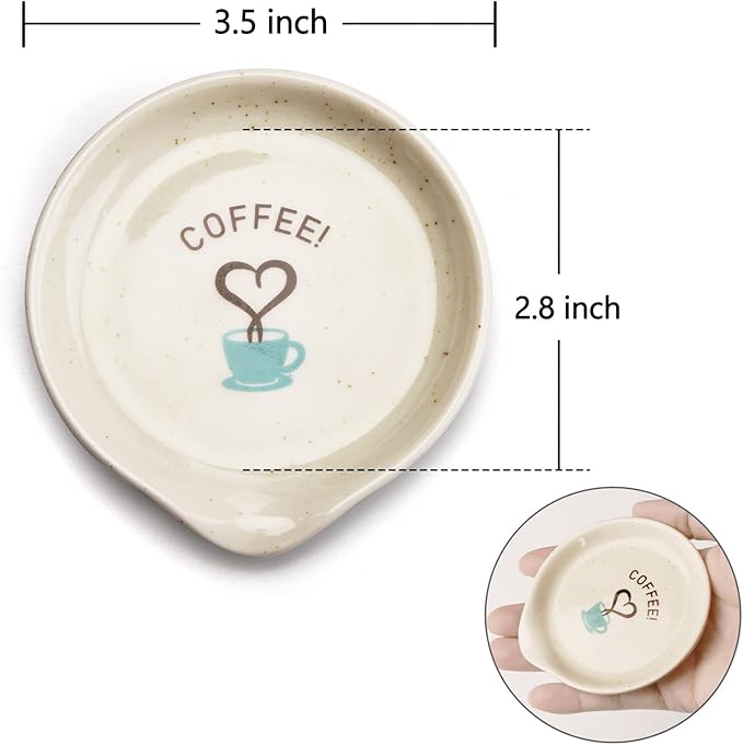 FANGSUN Coffee Spoon Rest, Mini Spoon Holder for Countertop Decor, Farmhouse Ceramic 3.5-Inch Small Teaspoon Rest for Coffee Bar Accessories, White