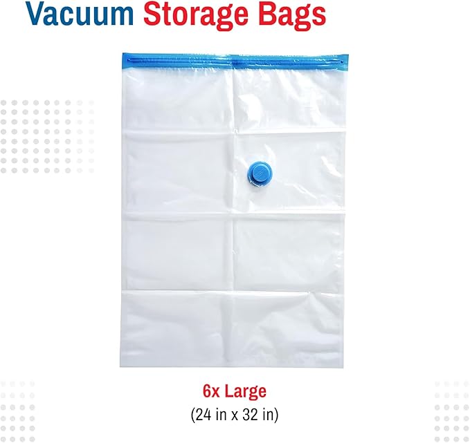 6 Pack Large Vacuum Storage Bags for Comforters, Blankets & Clothes – Vacuum Sealed Compression Bags with Hand Pump – Space Saver Storage Bags for Bedding, Moving, Travel & Organization