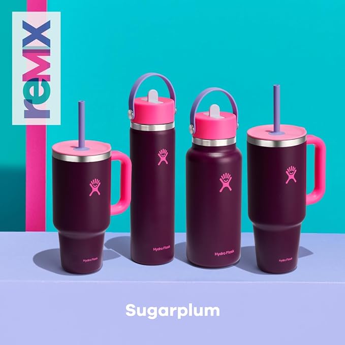 Hydro Flask 24 Oz Wide Flex Straw Cap Bottle - Insulated Stainless Steel - Wide Straw Lid, Non Spill, Leakproof in Sugarplum