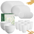 Wrova Wheat straw bowl and plate sets of 40 with cups for kids - Unbreakable plastic dinnerware sets service for 8 - Microwave and Dishwasher safe dish sets for kitchen and camping. White