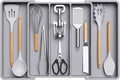 Lifewit Plastic Utensil Organizer for Kitchen Drawers, Expandable 13 to 22.4 Inches Wide, Adjustable Cutlery Silverware Flatware Holder, Kitchen Spatula Tools and Gadgets Storage Divider, Large, Gray