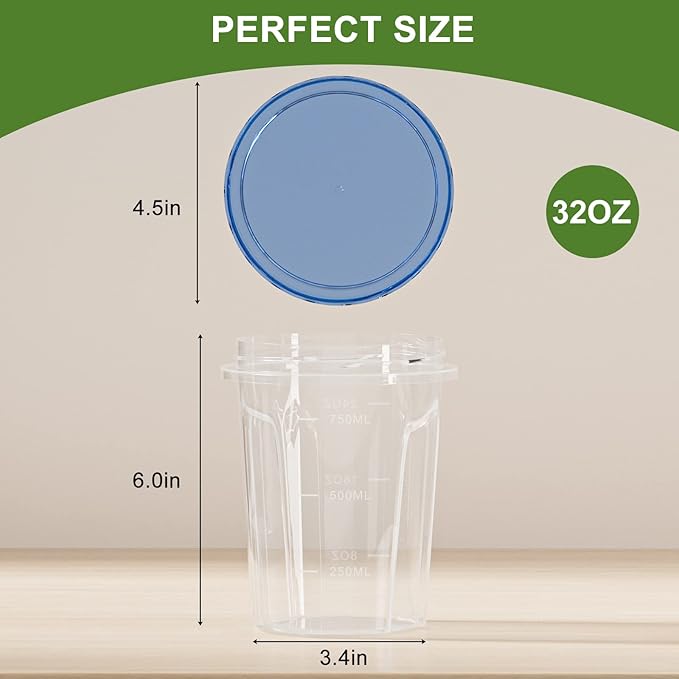 Reusable Soup Container with Airtight Twist Top Lid, [6 Pack-32 oz] Versatile BPA-Free Plastic Containers for Ice Cream, Lunch, Leftovers, Microwave, Dishwasher and Freezer Safe