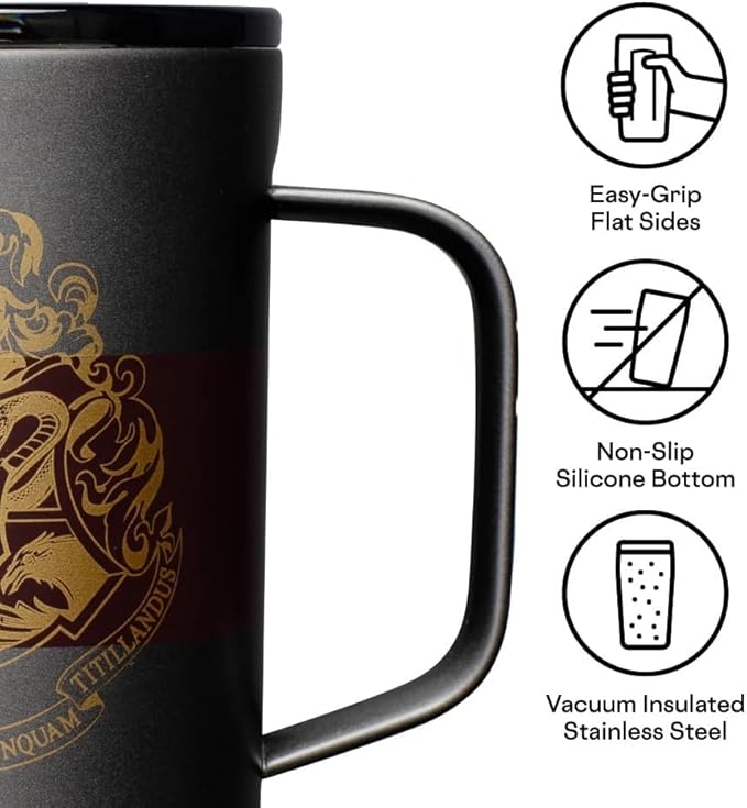 Corkcicle Harry Potter Coffee Mug - Stainless Steel Insulated Cup With Lid For Tea & Coffee - Non-Slip Silicone Base - Durable Travel Mug - Dishwasher Safe - BPA Free - 16 oz - Hogwarts Crest