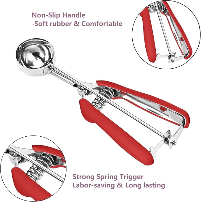 Ice Cream Scoop, 18/8 Stainless Steel Cookie Scoop, Cookie Scoops for Baking, 2Tbsp/ 30ml/ 1oz Cookie Dough Scoop, Ice Cream Scooper with Trigger Release, Cookie Scooper for Baking(Red)…