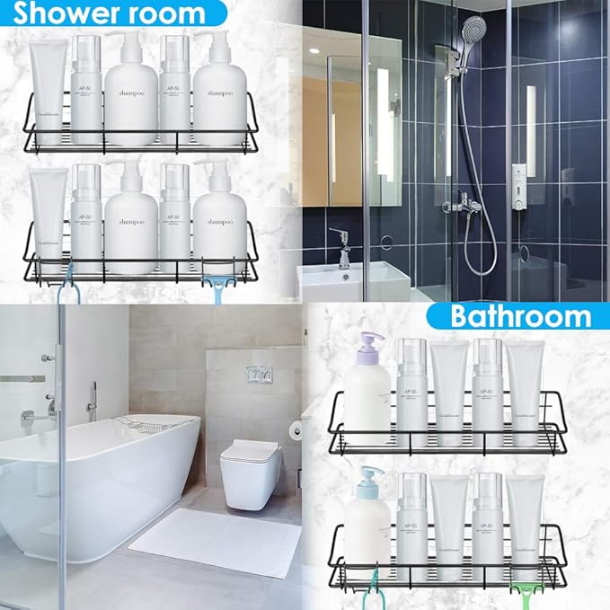 Adhesive Bathroom Shelf Organizer Shower Caddy Kitchen Spice Rack Wall Mounted No Drilling SUS304 Stainless Steel Rustproof