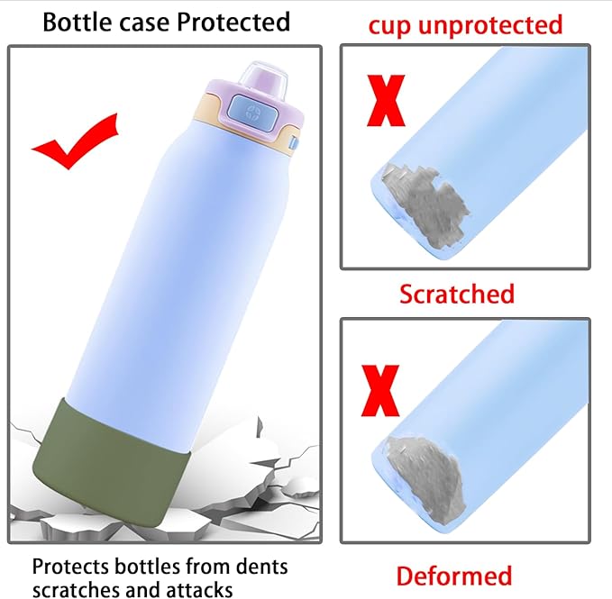 2 PCS Silicone Bottom for Ello Pop 32 OZ Water Bottle, Water Boot for Ello Pop,Avoid Scratches and Noise (Military Green, 22oz)
