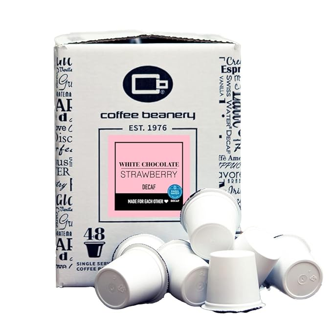 White Chocolate Strawberry Decaf Coffee Pods by Coffee Beanery | 192ct Bulk Flavored Decaf Coffee Pods Medium Roast Coffee