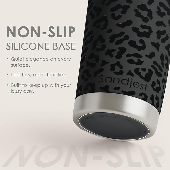 SANDJEST Leopard Print Tumbler 20oz Stainless Steel Insulated, Black Leopard Travel Coffee Cup, Bow Gifts for Women Girls Teen, Birthday Christmas