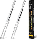 HOTEC Kitchen Tweezers Tongs Stainless Steel Professional Chef Tweezers, Set of 2-12inch Extra-Long Food Tongs for Cooking,Grill and Baking