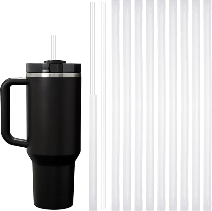 ALINK 100 Pcs Long Plastic Disposable Straws for 40 OZ Tumbler, 12 inch Clear Straws for Stanley Owala Yeti 30 oz 40 oz Cups, Half Gallon Jugs, Individually Wrapped