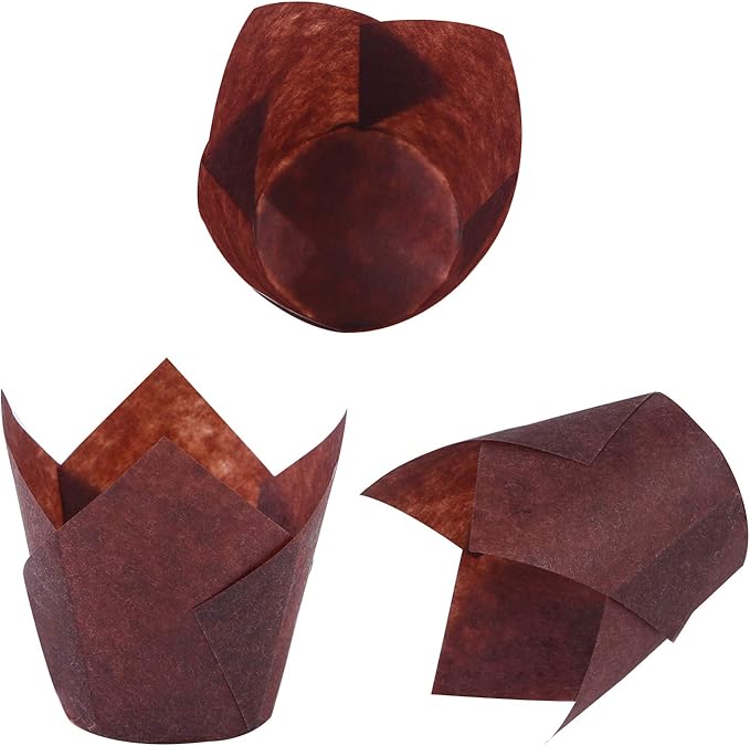 Ruisita 150 Pieces Mini Baking Cups Tulip Baking Cups Cupcake Liners Muffin Liners for Wedding, Birthday, Christmas, Baby Shower Parties (Brown, Natural, White)