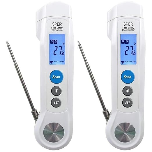 Sper Scientific Dual Function Infrared & Probe Food Safety Thermometer 800115 - Non-Contact Infrared Surface Temperature & Foldable Probe for Internal Temps, Fast & Accurate for Kitchens & more - 2 pc