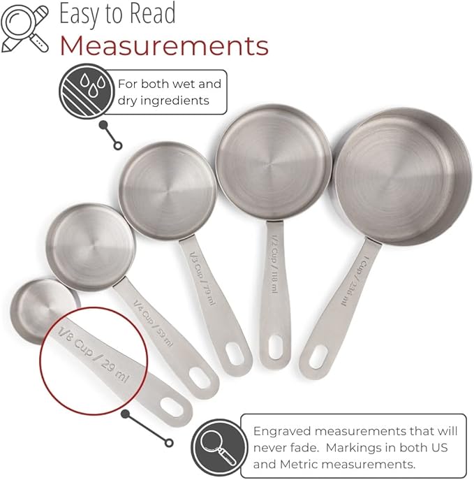 husMait Stainless Steel Measuring Cups - 5 Piece Heavy Duty Measuring Cup Set with Storage Ring